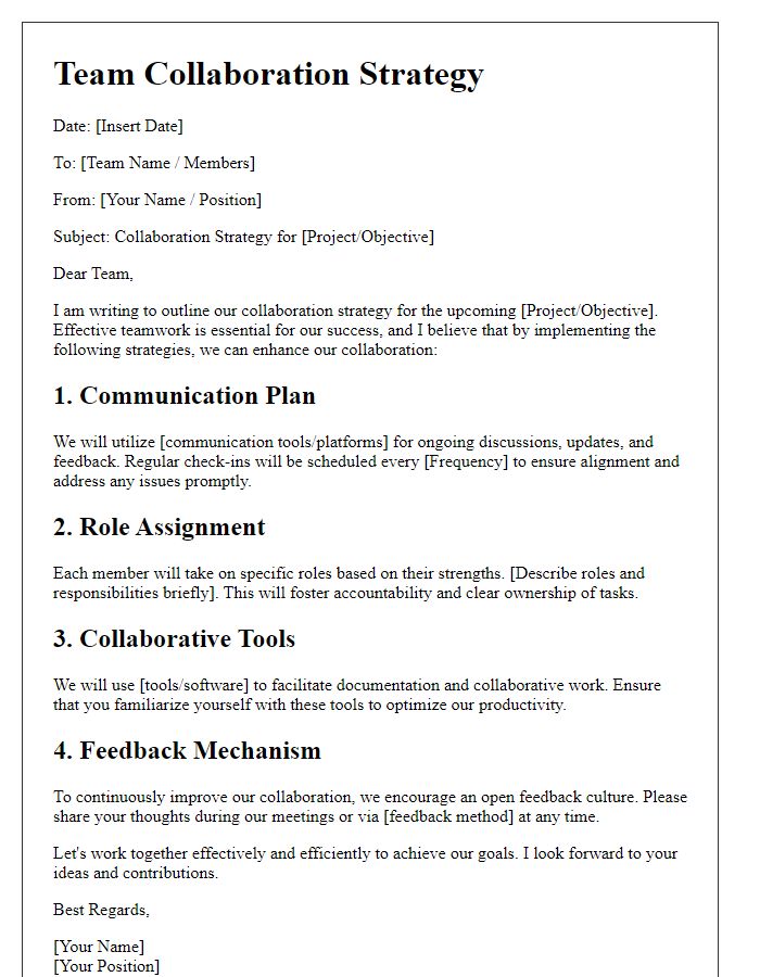 Letter template of team collaboration strategy