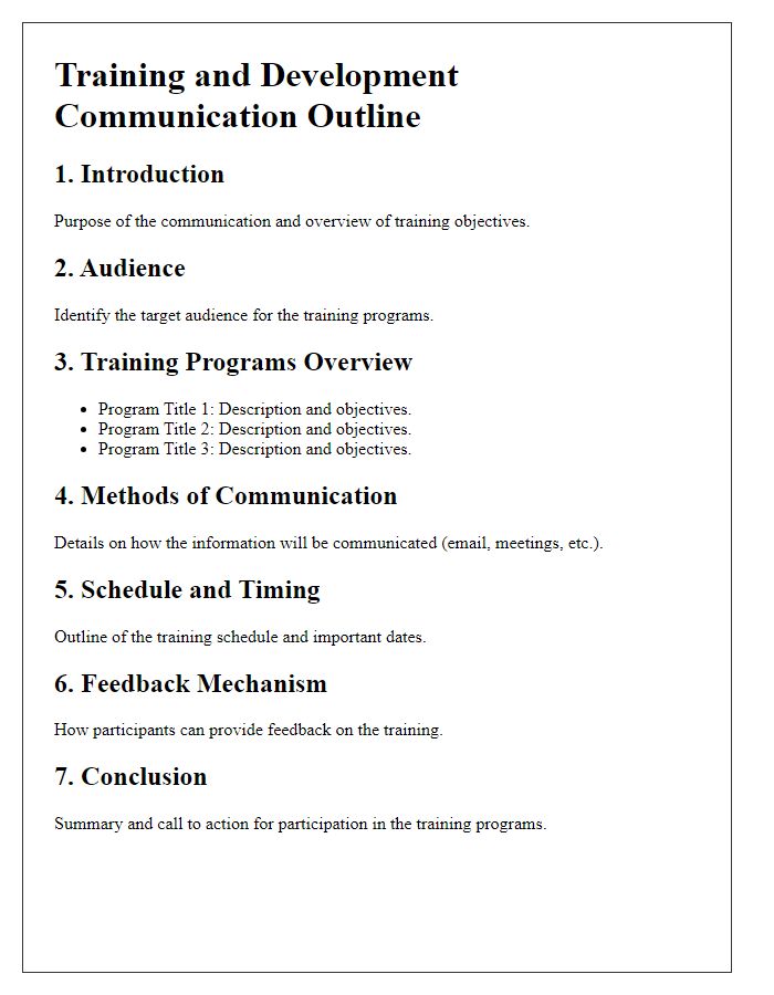 Letter template of training and development communication outline