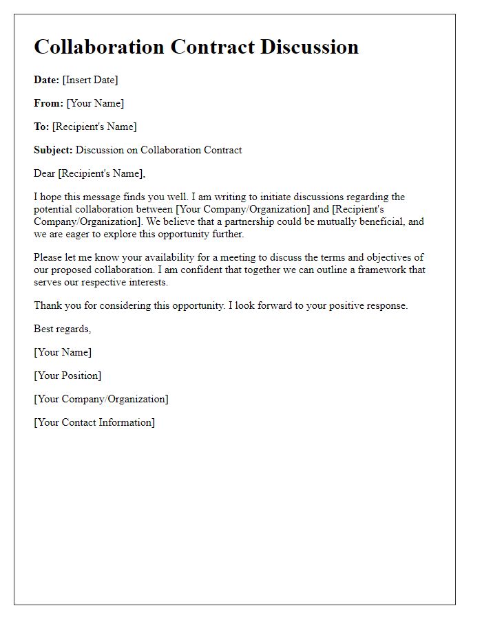 Letter template of collaboration contract discussions