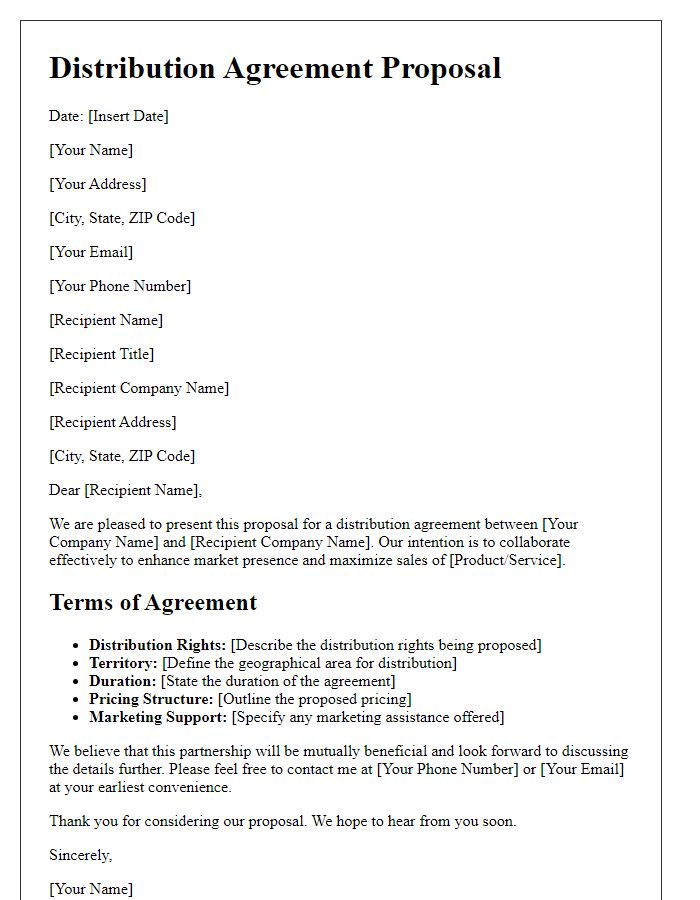 Letter template of distribution agreement proposal