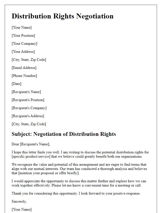 Letter template of distribution rights negotiation