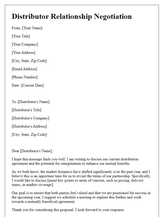 Letter template of distributor relationship negotiation