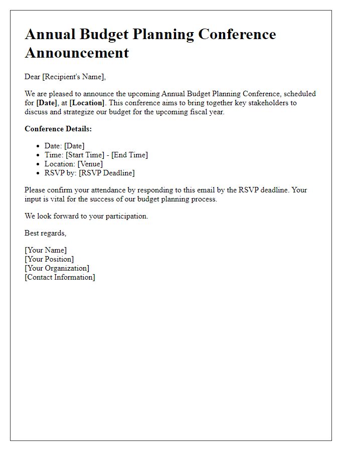 Letter template of annual budget planning conference announcement