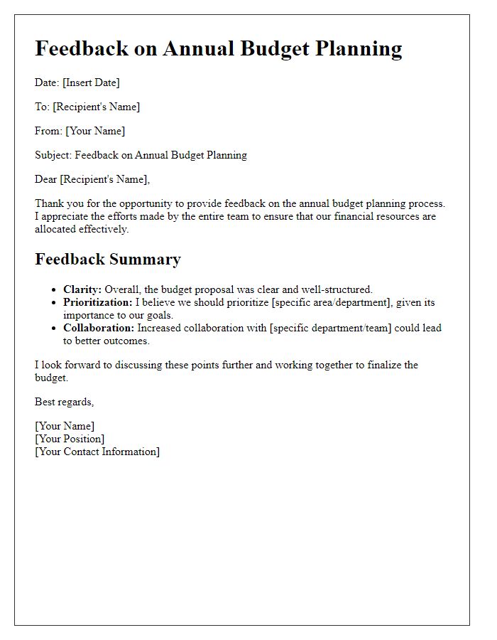 Letter template of annual budget planning feedback