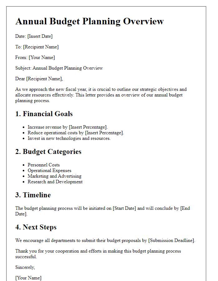 Letter template of annual budget planning overview