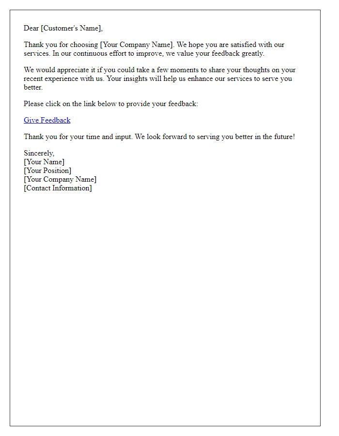 Letter template of customer feedback request for service improvement