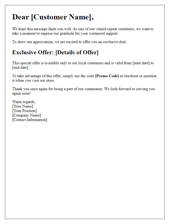 Letter template of exclusive offer for repeat customers