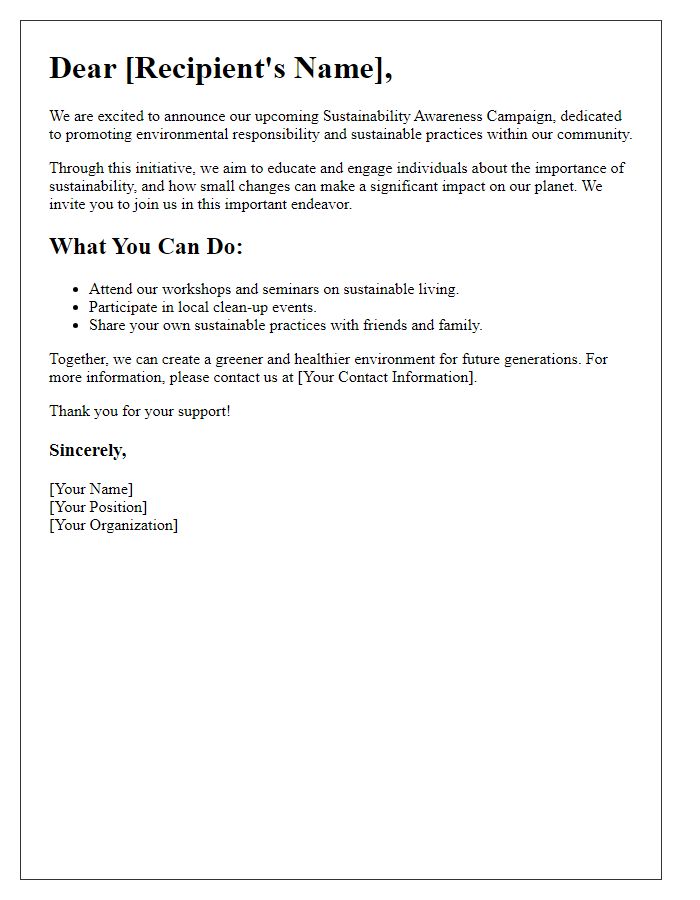 Letter template of sustainability awareness campaign