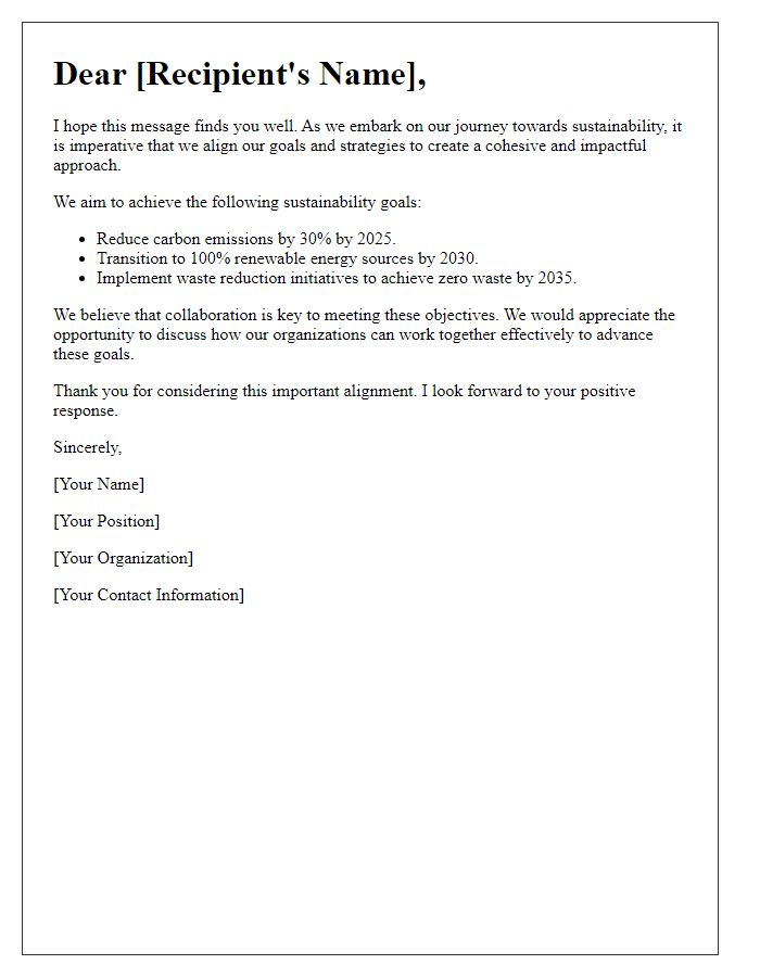 Letter template of sustainability goals alignment