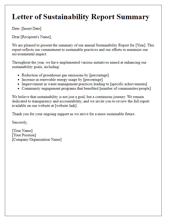 Letter template of sustainability report summary