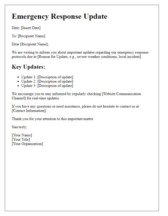 Letter template of alert on emergency response updates