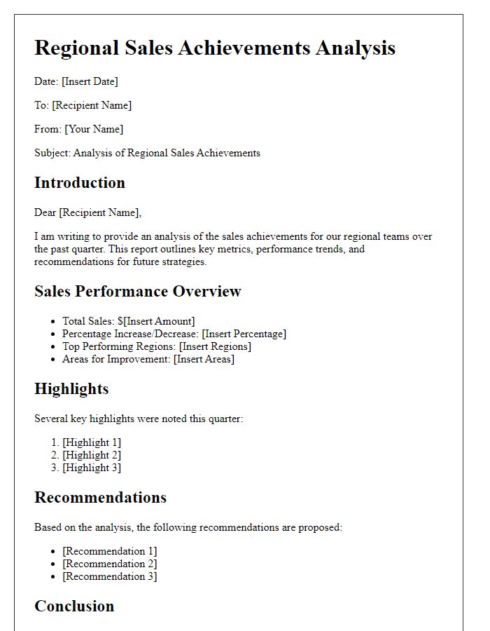 Letter template of regional sales achievements analysis