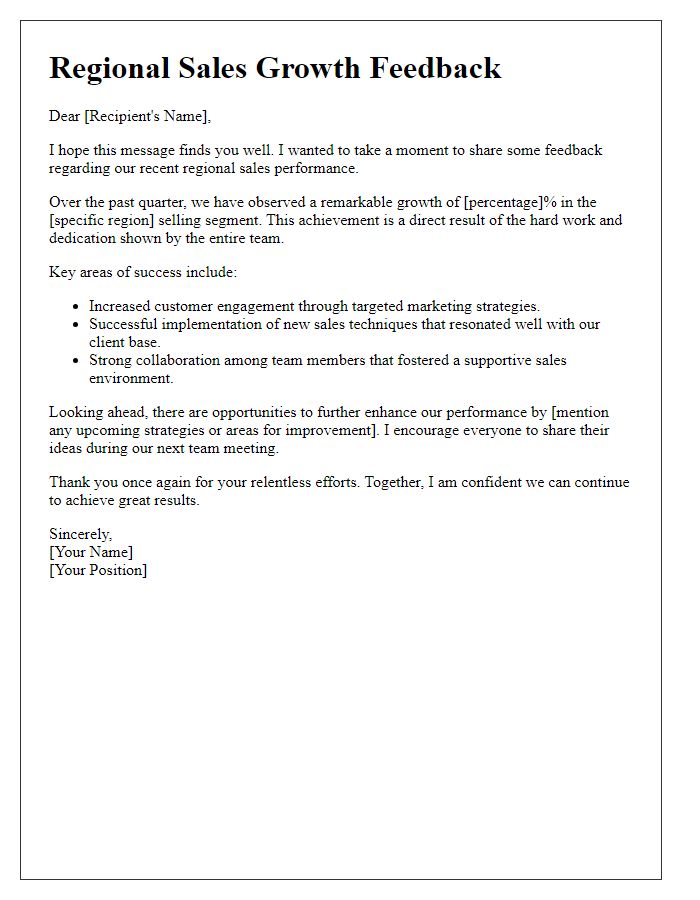 Letter template of regional sales growth feedback