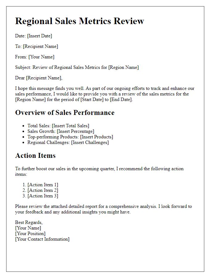 Letter template of regional sales metrics review