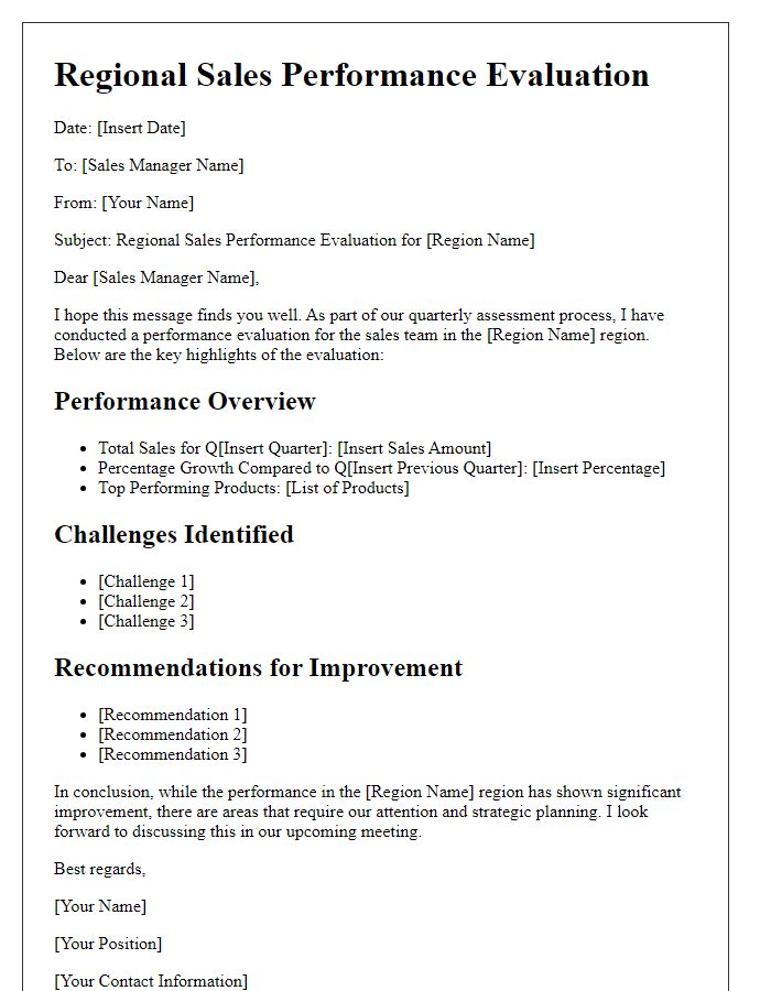 Letter template of regional sales performance evaluation