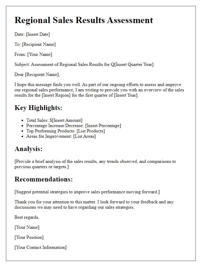 Letter template of regional sales results assessment