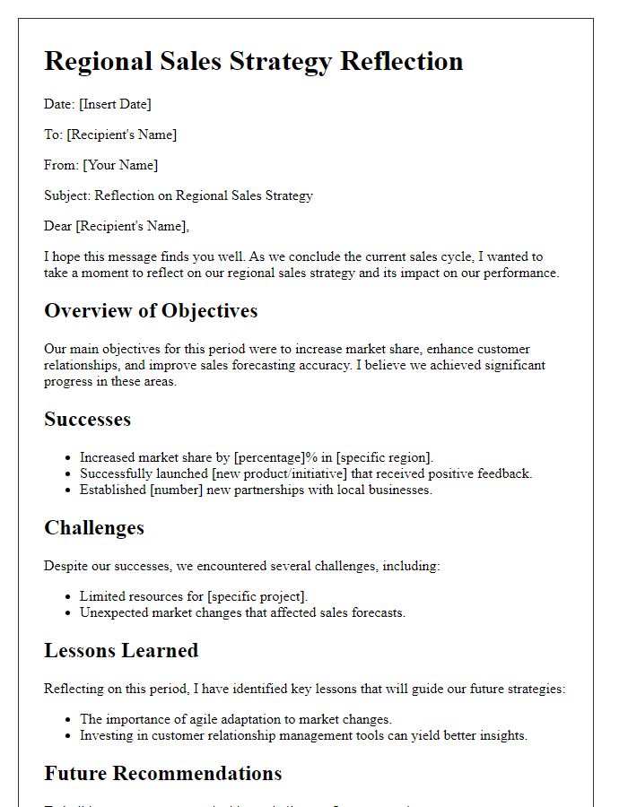 Letter template of regional sales strategy reflection