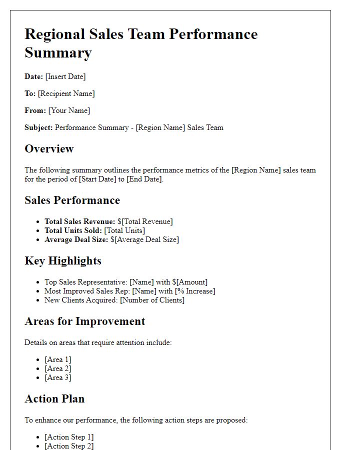 Letter template of regional sales team performance summary