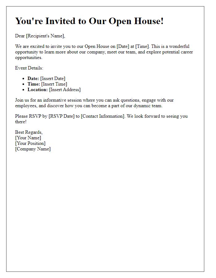 Letter template of Open House for Recruitment Prospects