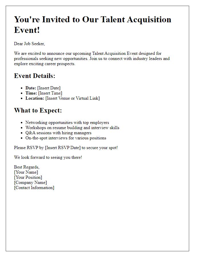 Letter template of Talent Acquisition Event for Job Seekers