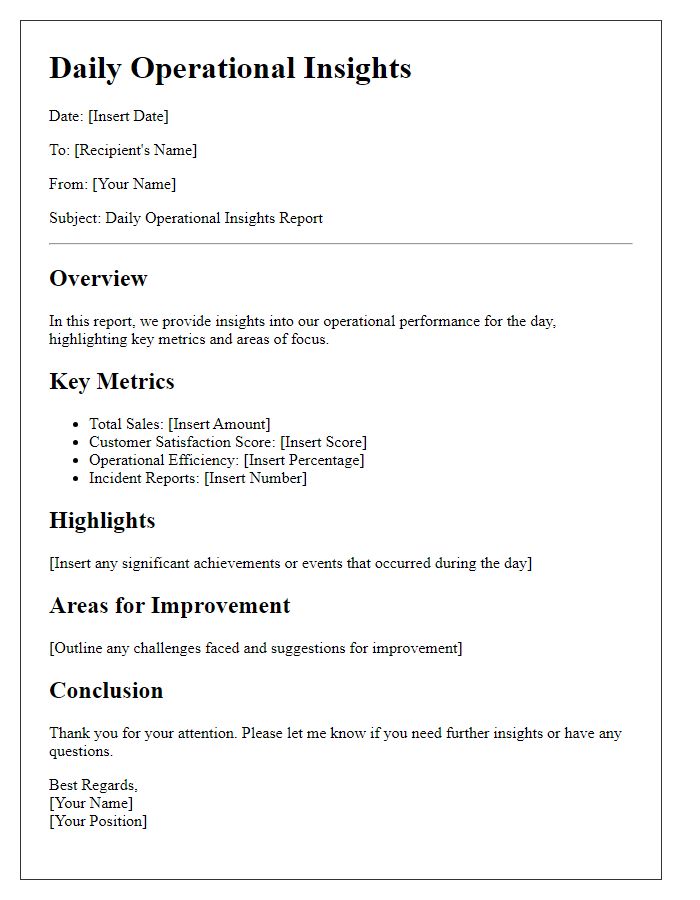 Letter template of daily operational insights provision.