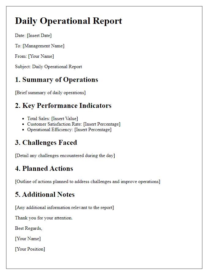 Letter template of daily operational report to management.