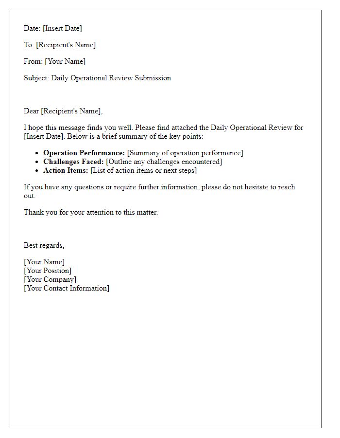 Letter template of daily operational review submission.