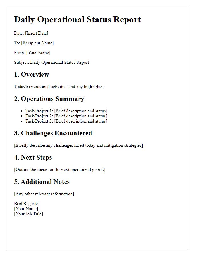 Letter template of daily operational status report.