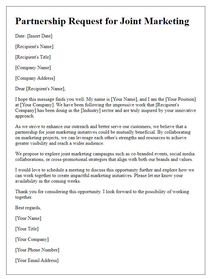 Letter template of external partnership request for joint marketing