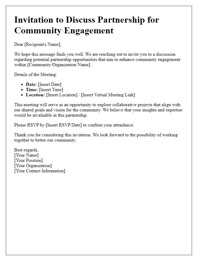 Letter template of partnership discussion invitation for community engagement