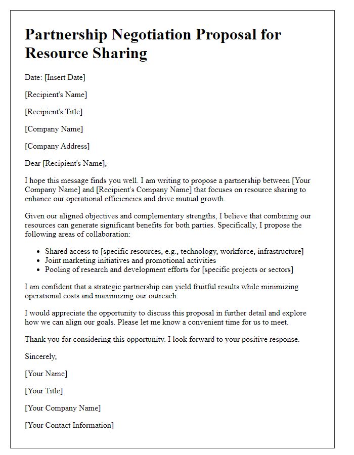 Letter template of partnership negotiation proposal for resource sharing