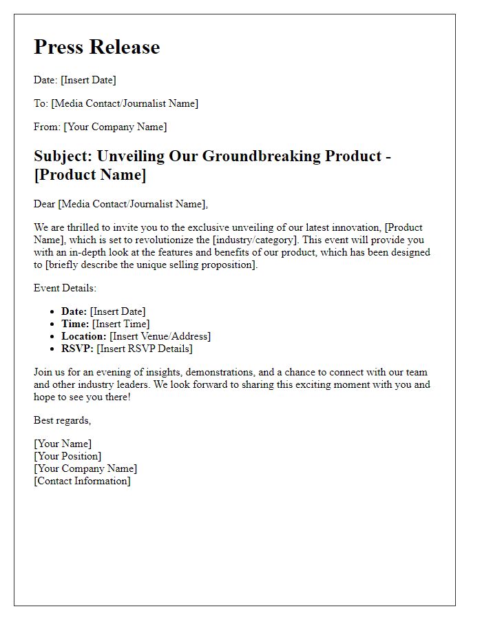 Letter template of innovative product unveiling for media