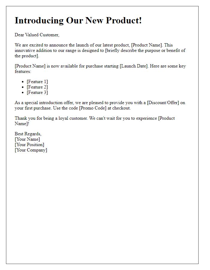 Letter template of new item introduction to customers