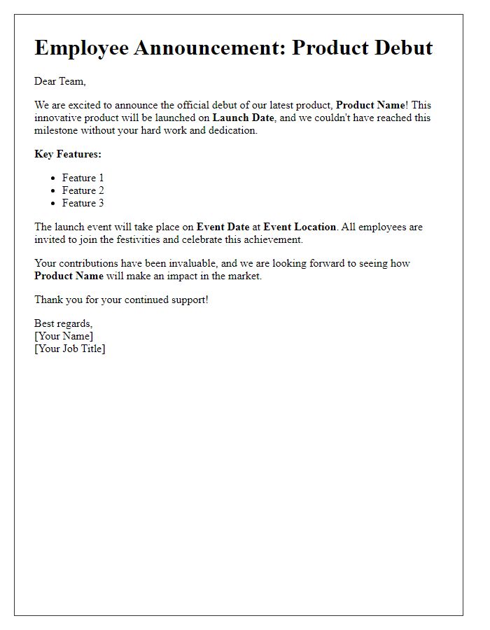 Letter template of product debut communication for employees