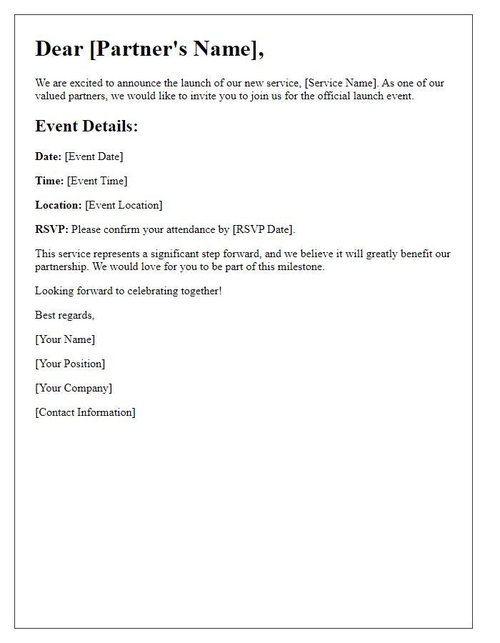Letter template of service launch invitation for partners