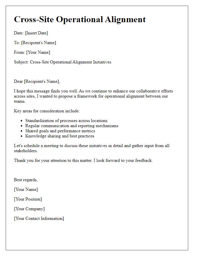 Letter template of cross-site operational alignment