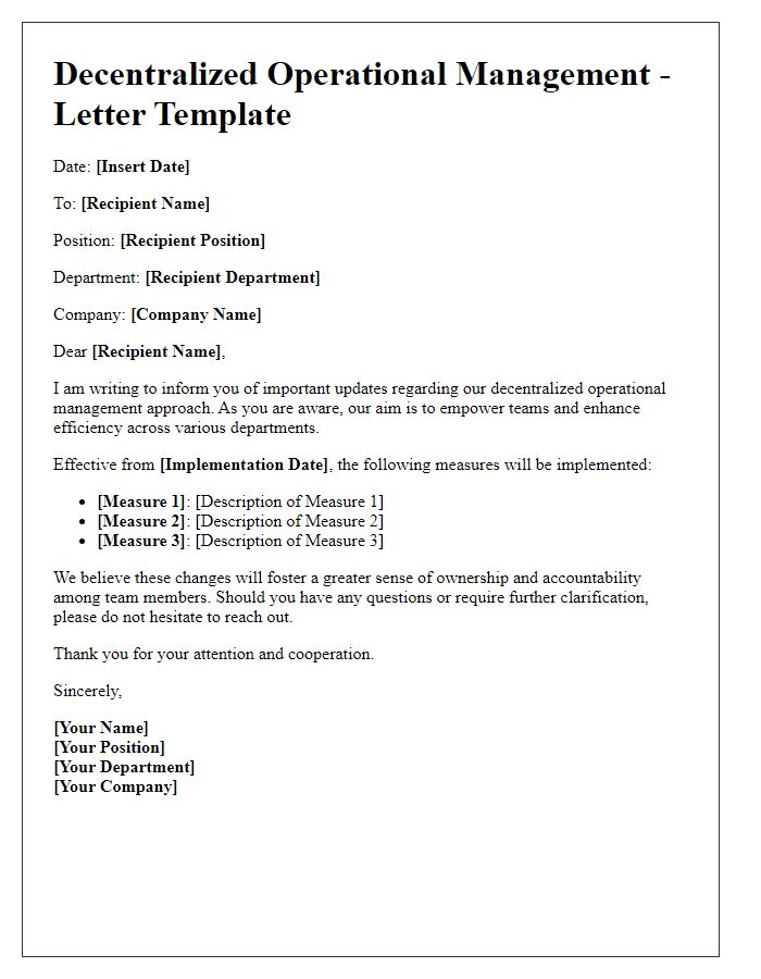 Letter template of decentralized operational management