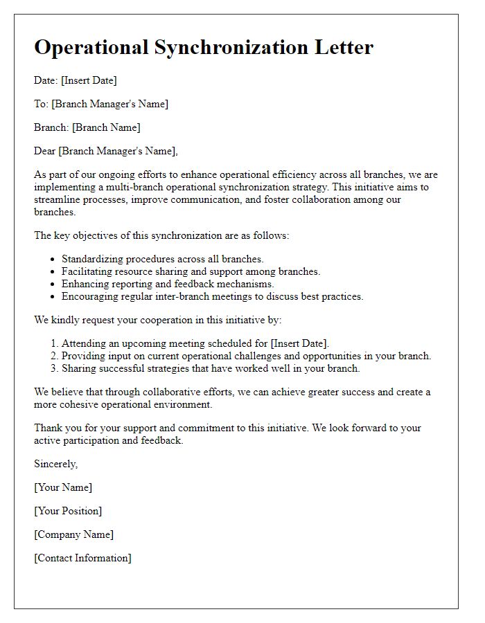 Letter template of multi-branch operational synchronization