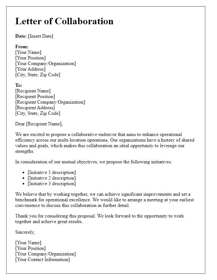 Letter template of multi-location operational collaboration