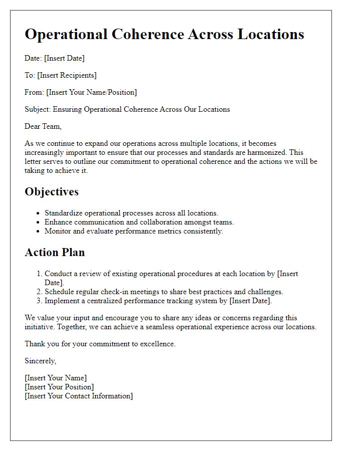 Letter template of operational coherence across locations