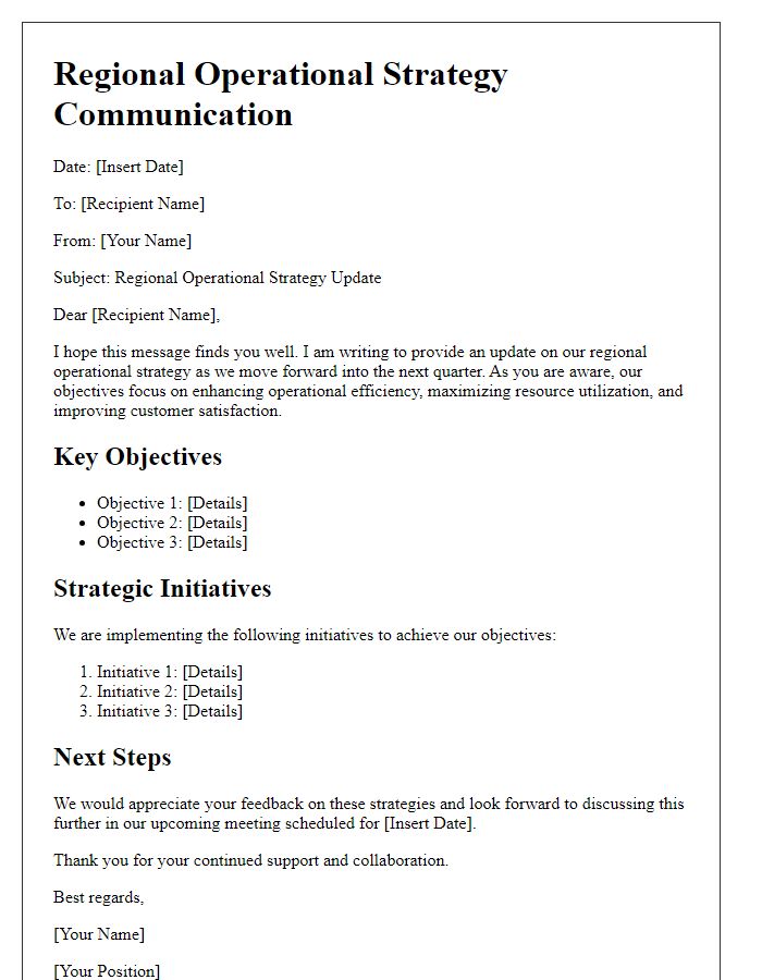 Letter template of regional operational strategy communication