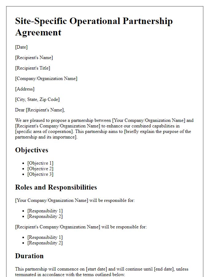 Letter template of site-specific operational partnership