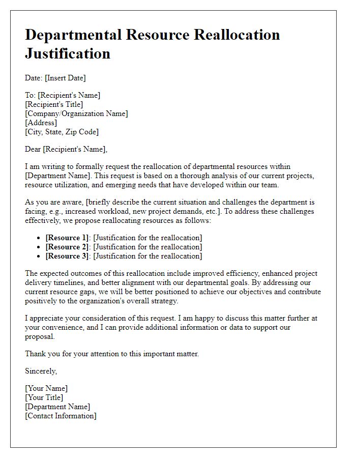 Letter template of justification for reallocating departmental resources