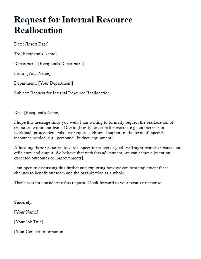 Letter template of request for internal resource reallocation