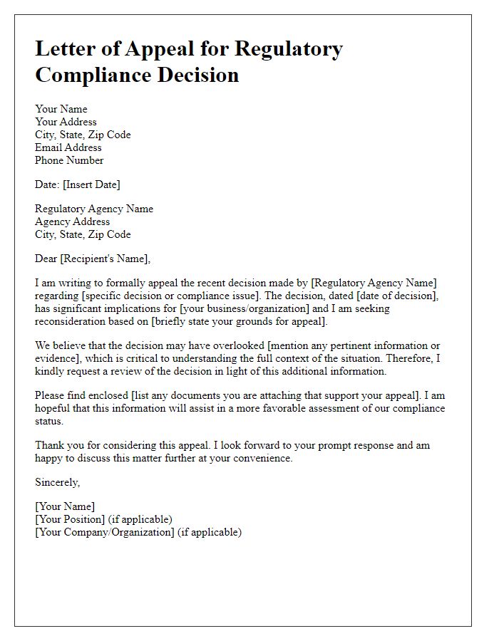 Letter template of appeal for regulatory compliance decision