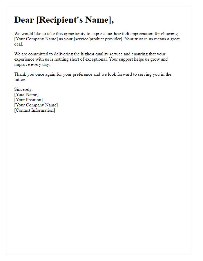 Letter template of appreciation letter for choosing us