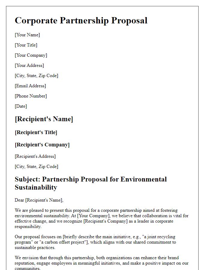 Letter template of corporate partnership proposal for environmental sustainability