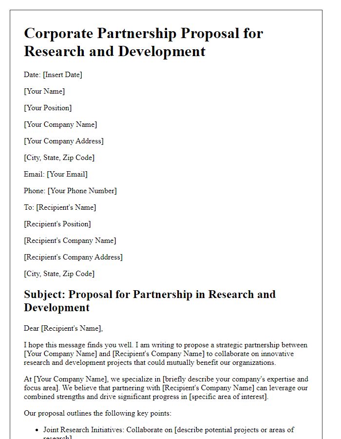 Letter template of corporate partnership proposal for research and development