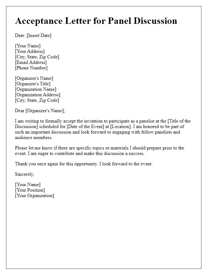 Letter template of acceptance for joining panel discussion