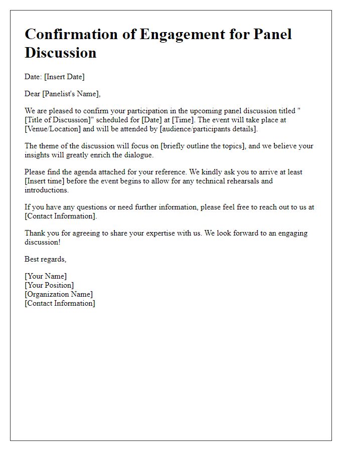 Letter template of confirmation for panel discussion engagement